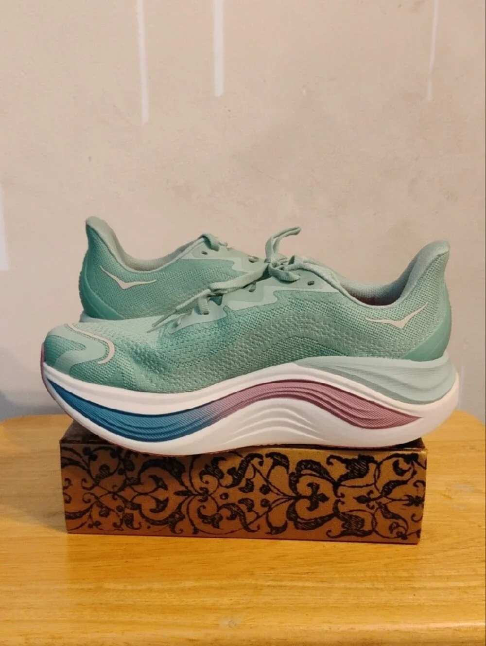 Hoka Women's Mint Green and Pink Athletic Shoes